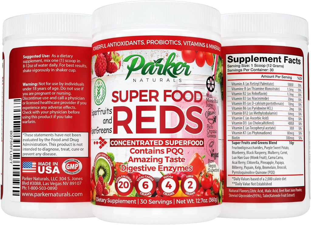 Parker Naturals Berry Green Superfood Smoothie Powder & Parker Naturals Superfood Reds Organic Antioxidant Powder Bundle