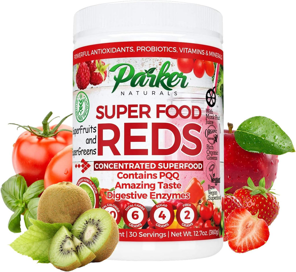 Parker Naturals SuperFood Reds Organic Antioxidant Powder:Supports Energy! Probiotics, Vitamins, Minerals with Benefits from SuperFruits &Greens.Amazing Taste! Vegan&Gluten Free