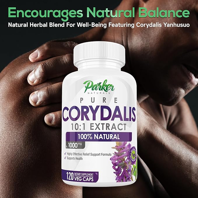 Parker Naturals Pure Corydalis Root Extract Capsule - 1000mg Strength, 10:1 Corydalis Yanhusuo Extract, Natural Relief, Long Lasting, 100% Vegetarian, 60 Servings, 120 Count