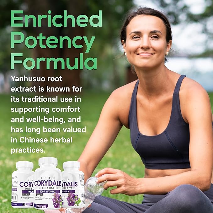 Parker Naturals Pure Corydalis Root Extract Capsule - 1000mg Strength, 10:1 Corydalis Yanhusuo Extract, Natural Relief, Long Lasting, 100% Vegetarian, 60 Servings, 120 Count