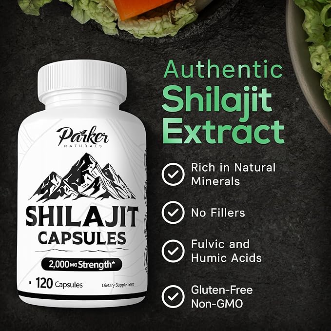 Parker Naturals Pure Himalayan Shilajit Capsules, 2000 mg Strength Shilajit Resin and Fulvic Acid Supplement, Vegan and Gluten-Free Capsules, 120 Count