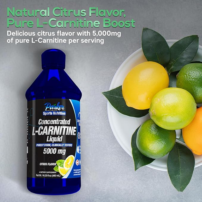 Parker Naturals Concentrated L-Carnitine Liquid, 5000mg All Natural Citrus Flavored L-Carnitine Supplement, Liquid L-Carnitine with Vitamin V5, 16.23 Fl. Oz