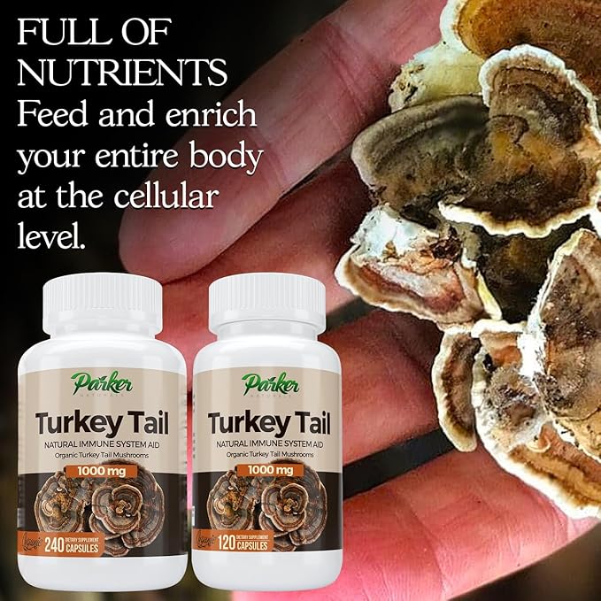 Parker Naturals Turkey Tail Mushroom Capsules - Organic Mushroom Supplement for Immune System Health Support - 1000 mg Premium Mushroom Supplements - 120 Capsules