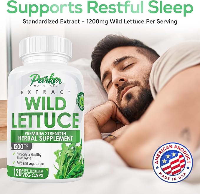 Parker Naturals Wild Lettuce Extract – Herbal Sleep Supplement 1200mg, 4:1 Concentrated, Vegan Capsules, Soothes Discomfort, 60 Servings, 120 Count
