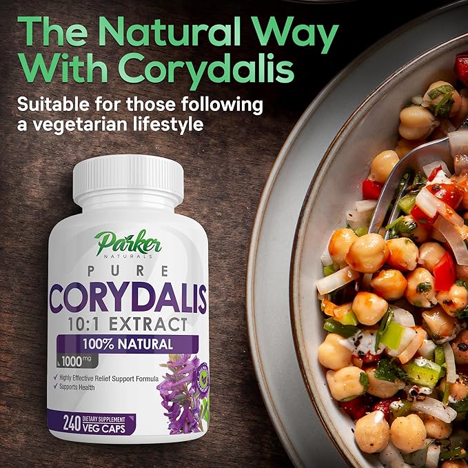 Parker Naturals Pure Corydalis Root Extract Capsule - 1000mg Strength, 10:1 Corydalis Yanhusuo Extract, Natural Relief, Long Lasting, 100% Vegetarian, 120 Servings, 240 Count