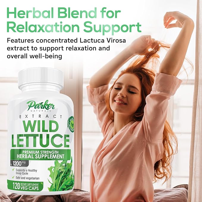 Parker Naturals Wild Lettuce Extract – Herbal Sleep Supplement 1200mg, 4:1 Concentrated, Vegan Capsules, Soothes Discomfort, 60 Servings, 120 Count