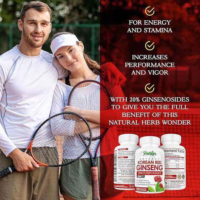Parker Naturals Korean Red Ginseng Extract, 1300mg Extract with Ginger Root and Black Pepper, 20% Ginsenosides Red Panax Ginseng Supplement, 120 Caps
