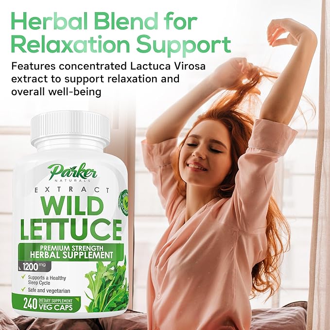Parker Naturals Wild Lettuce Extract – Herbal Sleep Supplement 1200mg, 4:1 Concentrated, Vegan Capsules, Soothes Discomfort, 120 Servings, 240 Count
