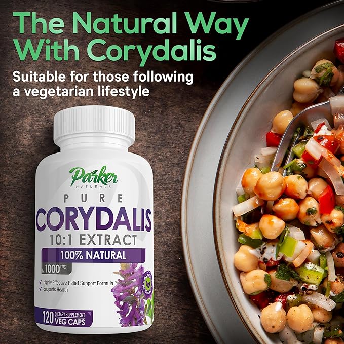 Parker Naturals Pure Corydalis Root Extract Capsule - 1000mg Strength, 10:1 Corydalis Yanhusuo Extract, Natural Relief, Long Lasting, 100% Vegetarian, 60 Servings, 120 Count