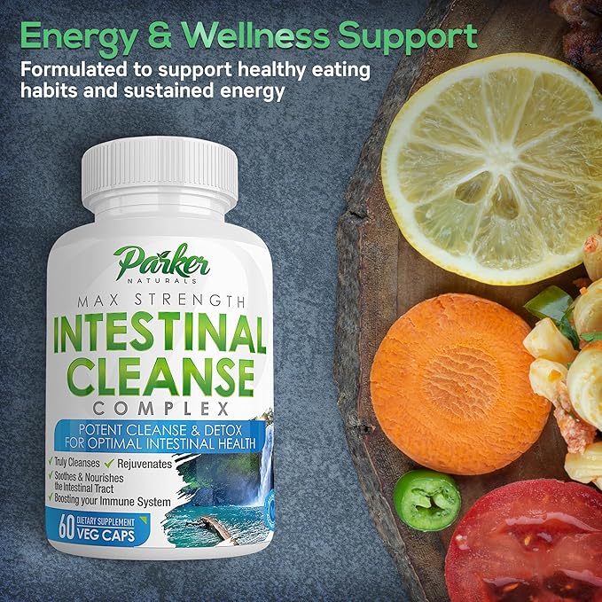 Parker Naturals Intestinal Cleanse for Adults – Extra Strength Intestine Cleanse and Detox Supplements with Black Walnut Hull, Wormwood, and Echinacea – 60 Capsules