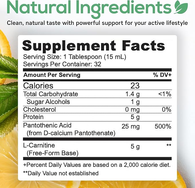 Parker Naturals Concentrated L-Carnitine Liquid, 5000mg All Natural Citrus Flavored L-Carnitine Supplement, Liquid L-Carnitine with Vitamin V5, 16.23 Fl. Oz