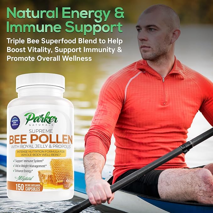 Parker Naturals Supreme Bee Pollen Capsules, 3520 mg Royal Jelly, Bee Pollen, and Bee Propolis Capsules, Natural Bee Pollen Supplement for Adults, 150 Capsules