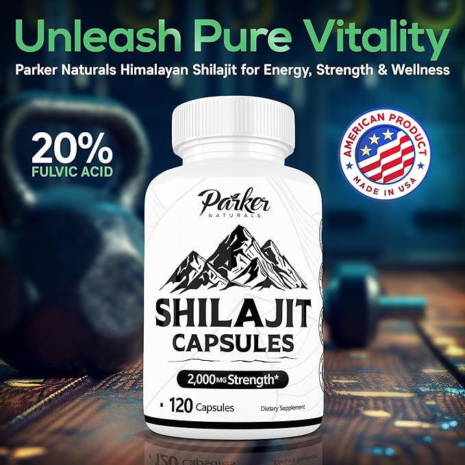 Parker Naturals Pure Himalayan Shilajit Capsules, 2000 mg Strength Shilajit Resin and Fulvic Acid Supplement, Vegan and Gluten-Free Capsules, 120 Count