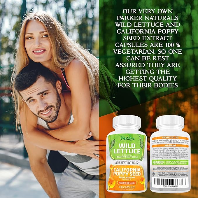 Parker Naturals Wild Lettuce Extract & California Poppy Seed Supplement, 2 Way Premium Strength Herbal Supplement for Healthy Sleep & Relief Support, 120 Capsules
