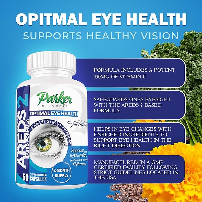 Parker Naturals Optimal Eye Health Vitamin & Mineral Supplement, Eye Supplements & Vitamins for Vision with Vitamin C & E, Lutein & Zeaxanthin Supplements, 60 Caps