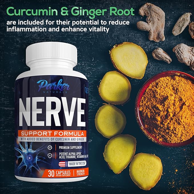 Parker Naturals Alpha Lipoic Acid 600mg, Nerve Support Supplement Enriched with Thiamine, Curcumin, Ginger Root, and Vitamin B6, B12 All in One | Vegan Neuro Health Supplement, Lab Tested, 30 Capsules