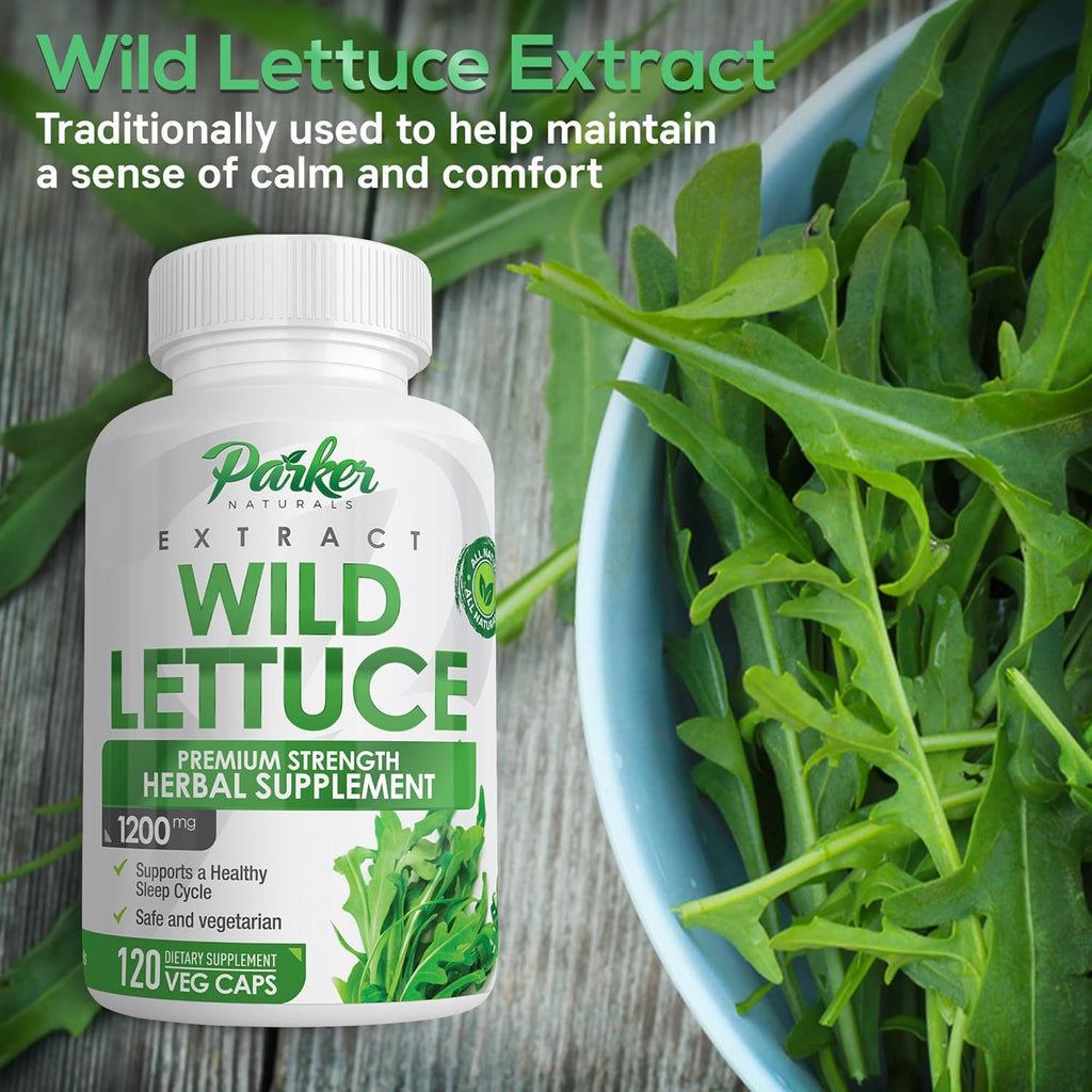 Parker Naturals Wild Lettuce Extract – Herbal Sleep Supplement 1200mg, 4:1 Concentrated, Vegan Capsules, Soothes Discomfort, 60 Servings, 120 Count