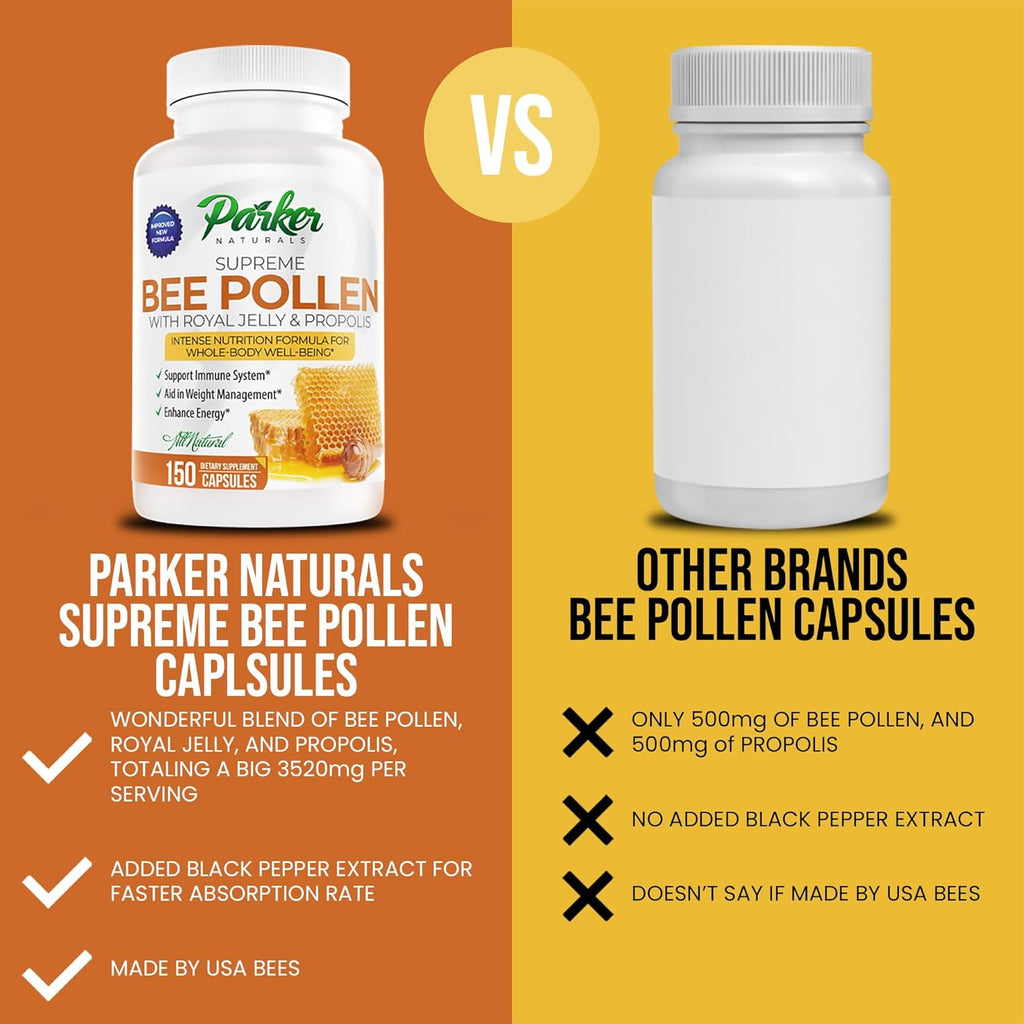 Parker Naturals Bee Pollen, Royal Jelly and Propolis - Highest Quality Made by USA Bee Keepers