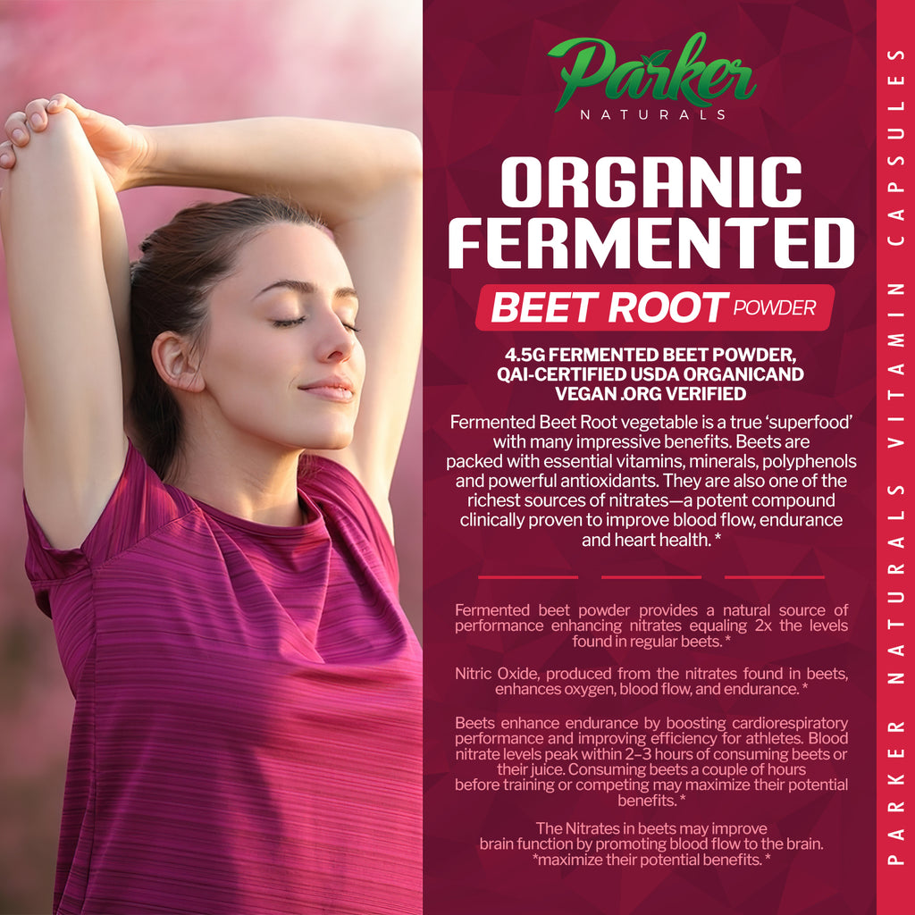 Parker Naturals Fermented Organic Beets Powder. 9.52oz. Supports Healthy Immune System. Gluten Free, Non-GMO, & Vegan.Made in The USA!