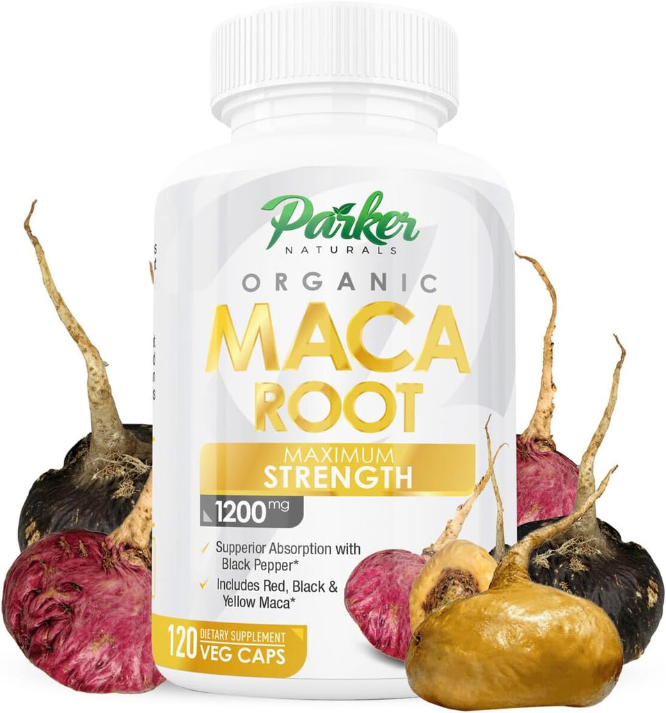 Parker Naturals Maca Root Capsules Big 1200mg Size 120 Veggie Caps. More Potent Herbal Benefits. Builds Muscle, Increases Strength, Boosts Energy & Stamina. Protein, Fiber, Vitamin C, B6, Potassium, Iron, Copper