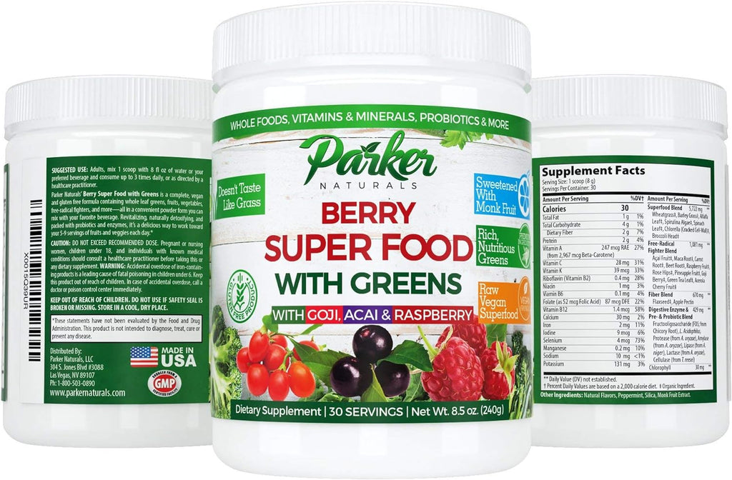 Parker Naturals Cherry L-Carnitine & Parker Naturals Berry Green Superfood Powder Smoothie Mix with Organic Greens Powder Bundle