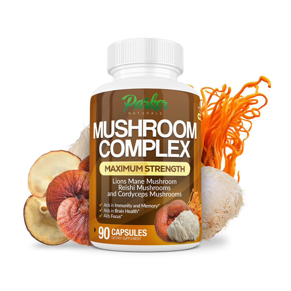 Parker Naturals Lions Mane, Reishi, and Cordyceps Mushroom Complex Premium Capsules. Supports Immunity and Brain Health. Maximum Strength. Made in The USA!
