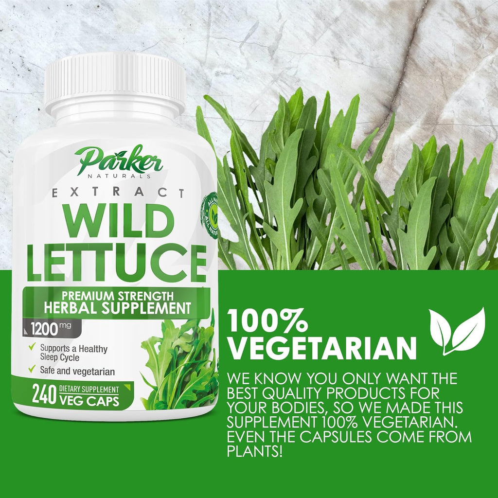 Parker Naturals Wild Lettuce Capsules 1200mg with 240 Count. 4:1 Extract. Most Potent Lactuca Virosa. Non GMO. Made in USA!