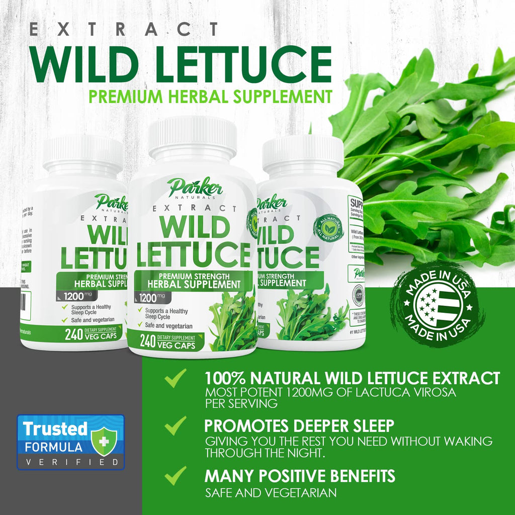 Parker Naturals Wild Lettuce Capsules 1200mg with 240 Count. 4:1 Extract. Most Potent Lactuca Virosa. Non GMO. Made in USA!
