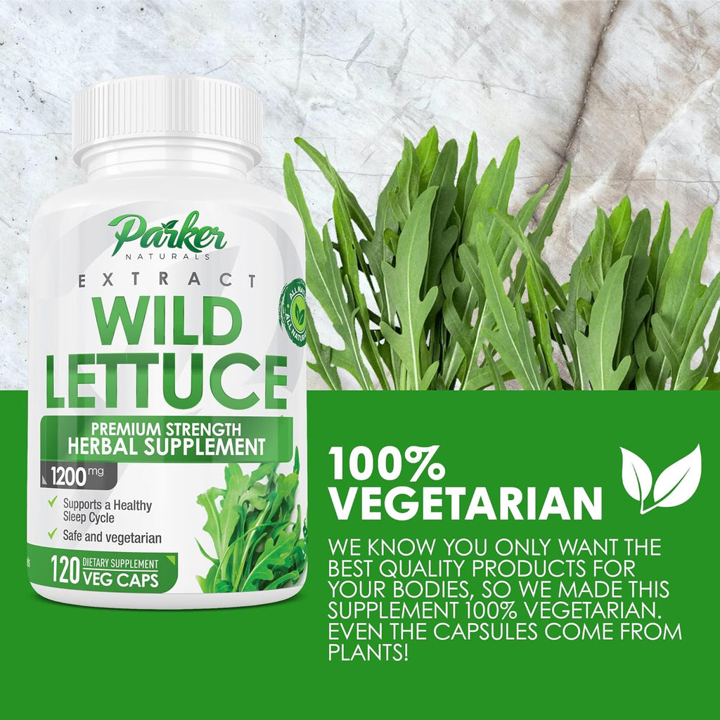 Parker Naturals Wild Lettuce Capsules 1200mg with 120 Count. 4:1 Extract. Most Potent Lactuca Virosa. Non GMO. Made in USA